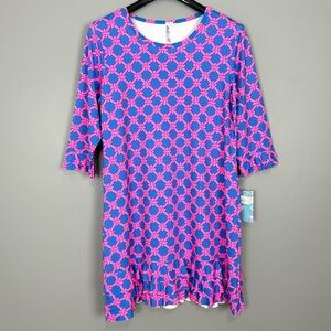 Lulu-B Sea Knot Ruffle Dress Women’s Size L Colorful Nautical Shift Stretch Knit